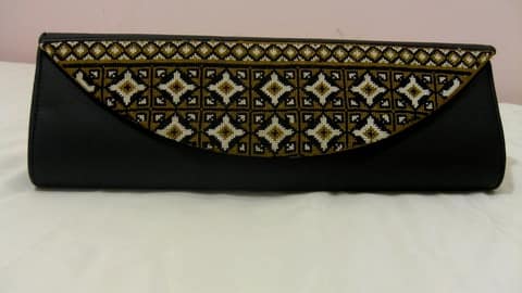 Black Clutch with Cross-Stitched Diamond Flap