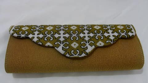 Olive Clutch with Scalloped Embroidered Flap