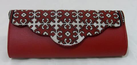 Red Clutch with Scalloped Embroidered Flap