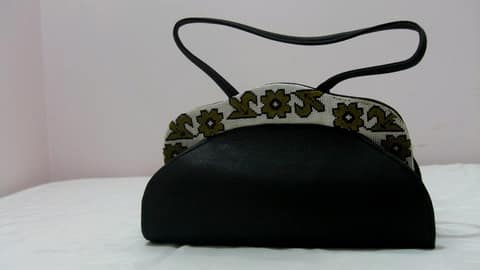 Black Handbag with Olive Floral Band