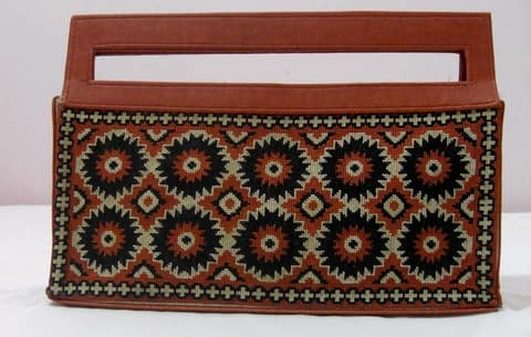 Rust Clutch with Sunburst Embroidery