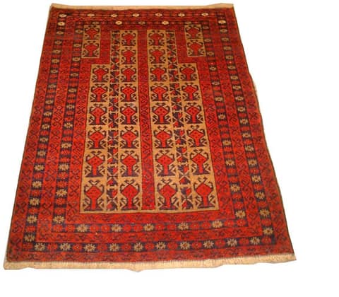 Camel-Ground Rug with Tree-and-Vase Columns