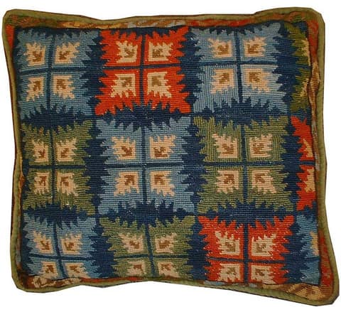Blue and Olive Cushion Cover in Stepped Grid Motif