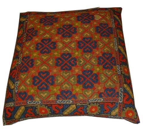 Red Cushion Cover with Indigo Clover-Heart Lattice