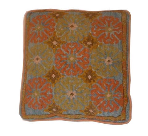 Muted Blue and Olive Cushion Cover with Terracotta Florets