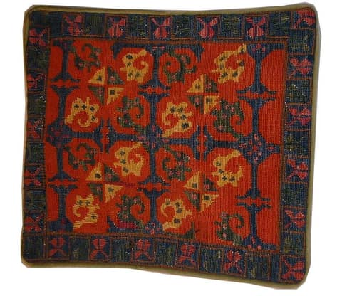 Red Cushion Cover with Gold Foliate Scrolls and Butterfly Border