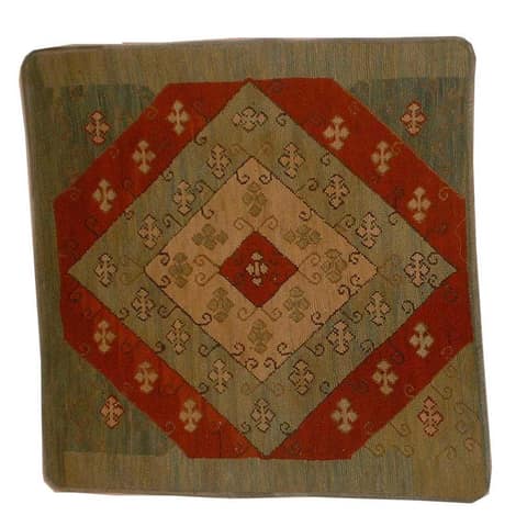 Grey-Green Cushion Cover with Concentric Diamond Medallion