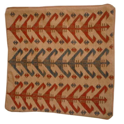 Tan Cushion Cover with Rows of Hooked Horn Motifs