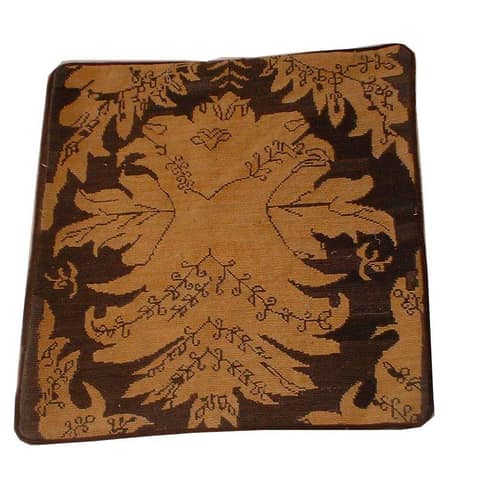 Two-Tone Brown Cushion Cover with Mirrored Foliate Scrolls