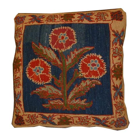 Indigo Cushion Cover with Three Red Carnation Blooms