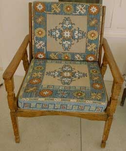 Honey-Wood Armchair in Floral Cruciform Weave