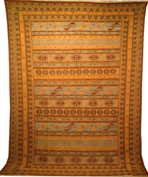 Banded Azerbaijan Soumak In Saffron And Gold