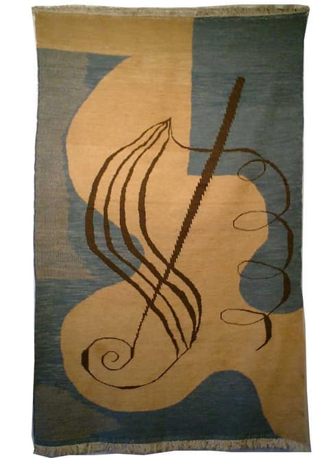 Contemporary Abstract Soumak In Blue And Ochre