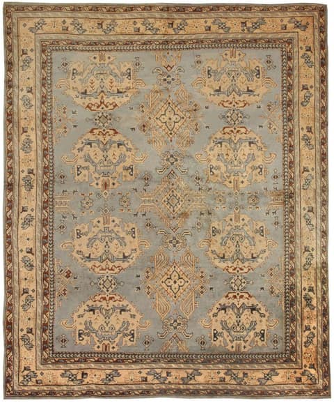 Antique Blue Oushak Rug from Turkey