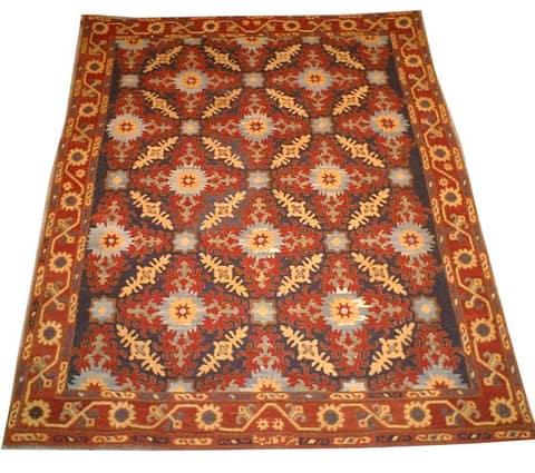 Crimson and Indigo Star-Lattice Geometric Panel