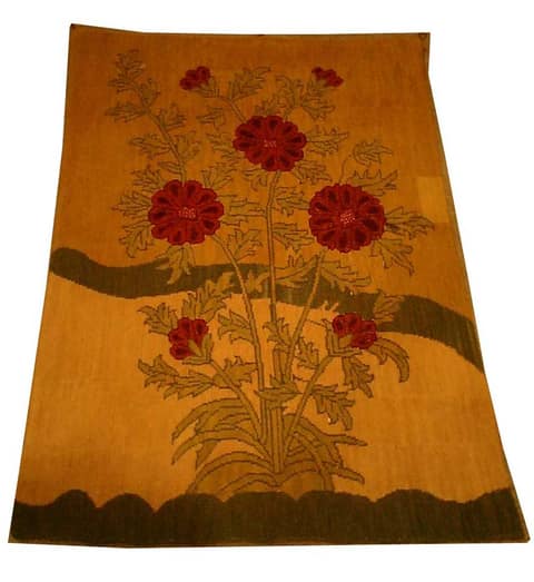 Crimson Dahlias on Amber with Green Band