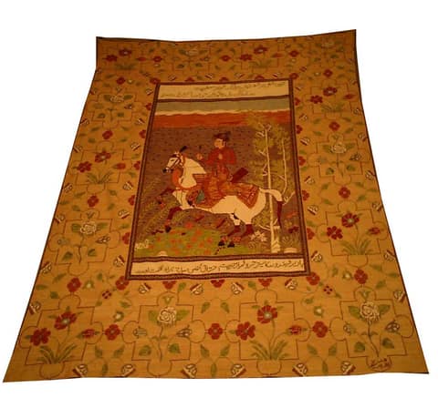 Mughal Horseman Miniature Embroidered Panel